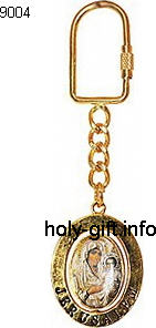 מחזיק מפתחות נוצרי מוזהב עם אייקון של אמא של אלוהים